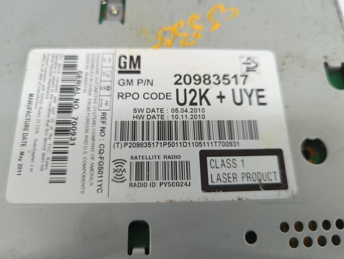 2011-2012 Chevrolet Camaro Am Fm Cd Player Radio Receiver - Oemusedautoparts1.com