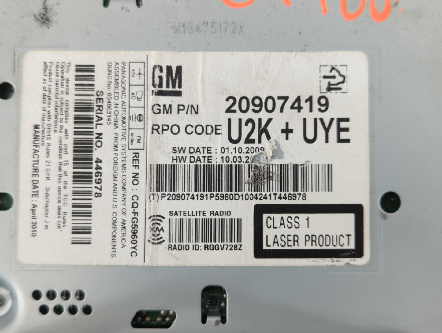 2011-2012 Chevrolet Camaro Am Fm Cd Player Radio Receiver - Oemusedautoparts1.com