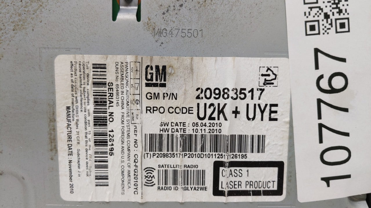 2011-2012 Chevrolet Cruze Am Fm Cd Player Radio Receiver - Oemusedautoparts1.com