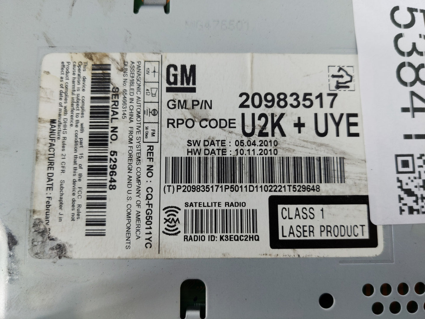 2011-2012 Chevrolet Cruze Radio AM FM Cd Player Receiver Replacement P/N:20983517 Fits Fits 2010 2011 2012 OEM Used Auto Par