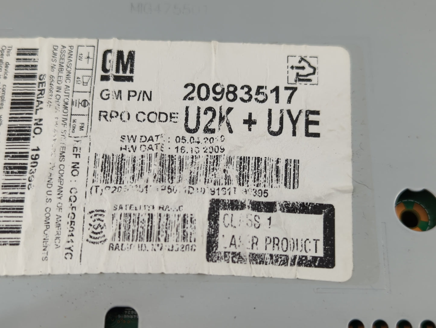 2011-2012 Chevrolet Cruze Radio AM FM Cd Player Receiver Replacement P/N:20983517 Fits Fits 2010 2011 2012 OEM Used Auto Par