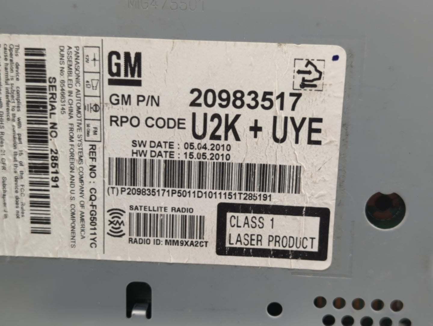 2011-2012 Chevrolet Cruze Radio AM FM Cd Player Receiver Replacement P/N:20983517 Fits Fits 2010 2011 2012 OEM Used Auto Par