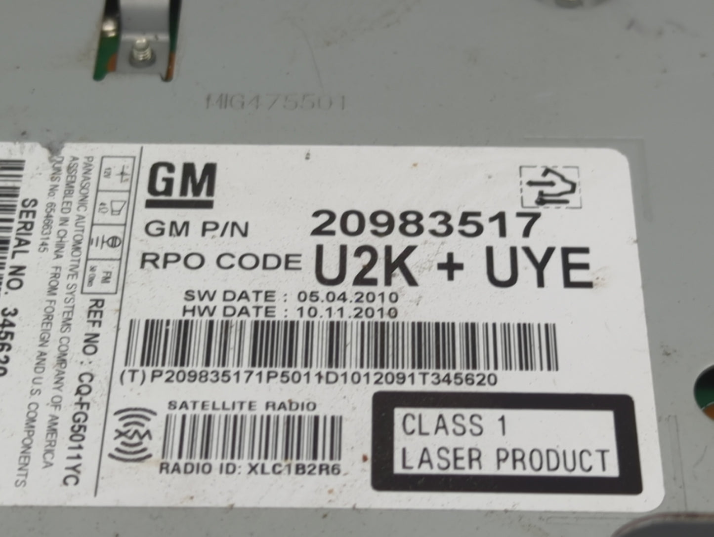 2011-2012 Chevrolet Cruze Radio AM FM Cd Player Receiver Replacement P/N:20983517 Fits Fits 2010 2011 2012 OEM Used Auto Par