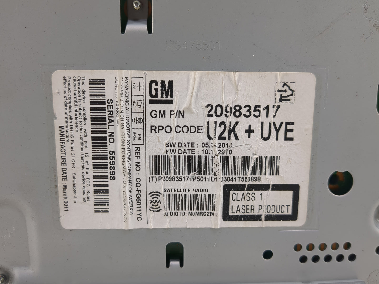 2011-2012 Chevrolet Cruze Radio AM FM Cd Player Receiver Replacement P/N:20983517 CQ-FG5011YC Fits Fits 2010 2011 2012 OEM U