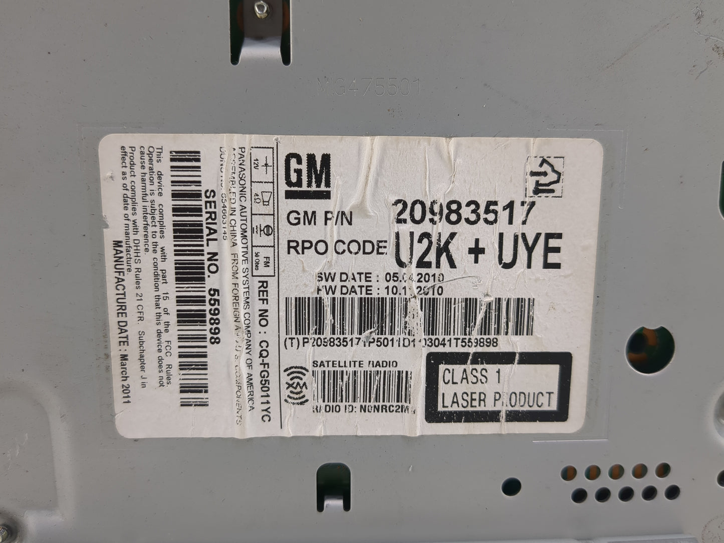 2011-2012 Chevrolet Cruze Radio AM FM Cd Player Receiver Replacement P/N:20983517 CQ-FG5011YC Fits Fits 2010 2011 2012 OEM U