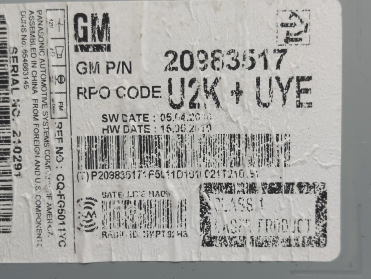 2011-2012 Chevrolet Cruze Radio AM FM Cd Player Receiver Replacement P/N:20983517 CQ-FG5011YC Fits Fits 2010 2011 2012 OEM U