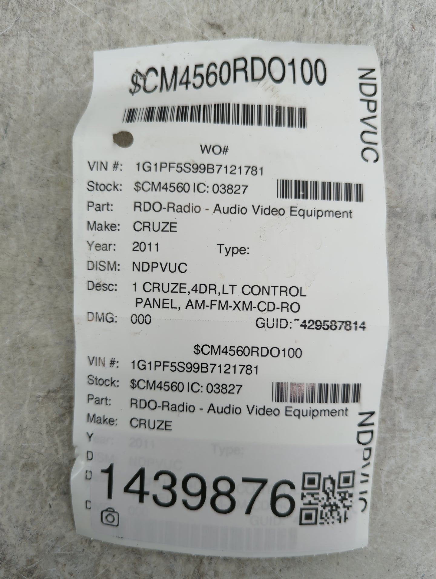 2011-2016 Chevrolet Cruze Radio Control Panel - Oemusedautoparts1.com