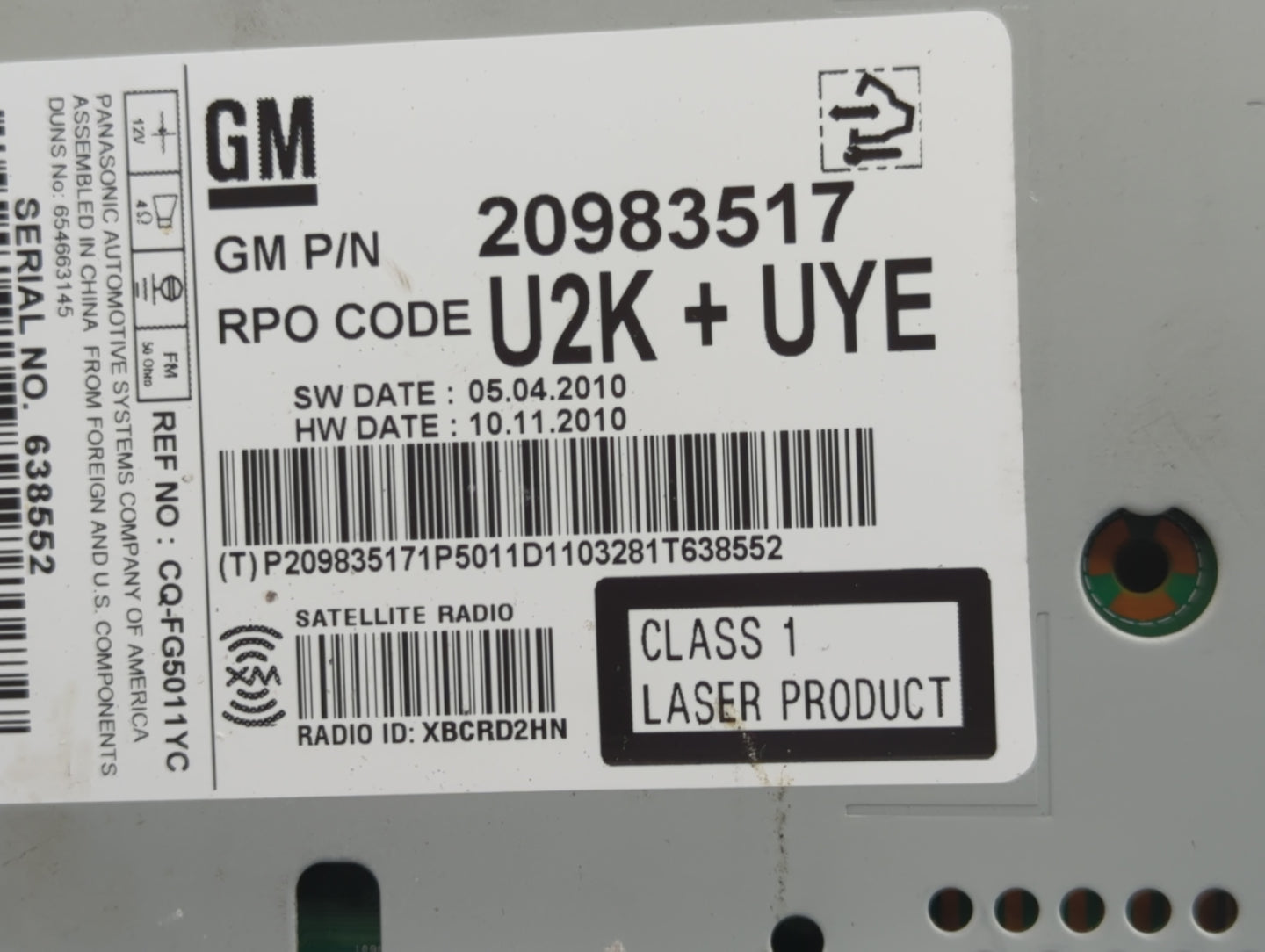 2011-2012 Chevrolet Cruze Radio AM FM Cd Player Receiver Replacement P/N:20983517 CQ-FG5011YC Fits Fits 2010 2011 2012 OEM U