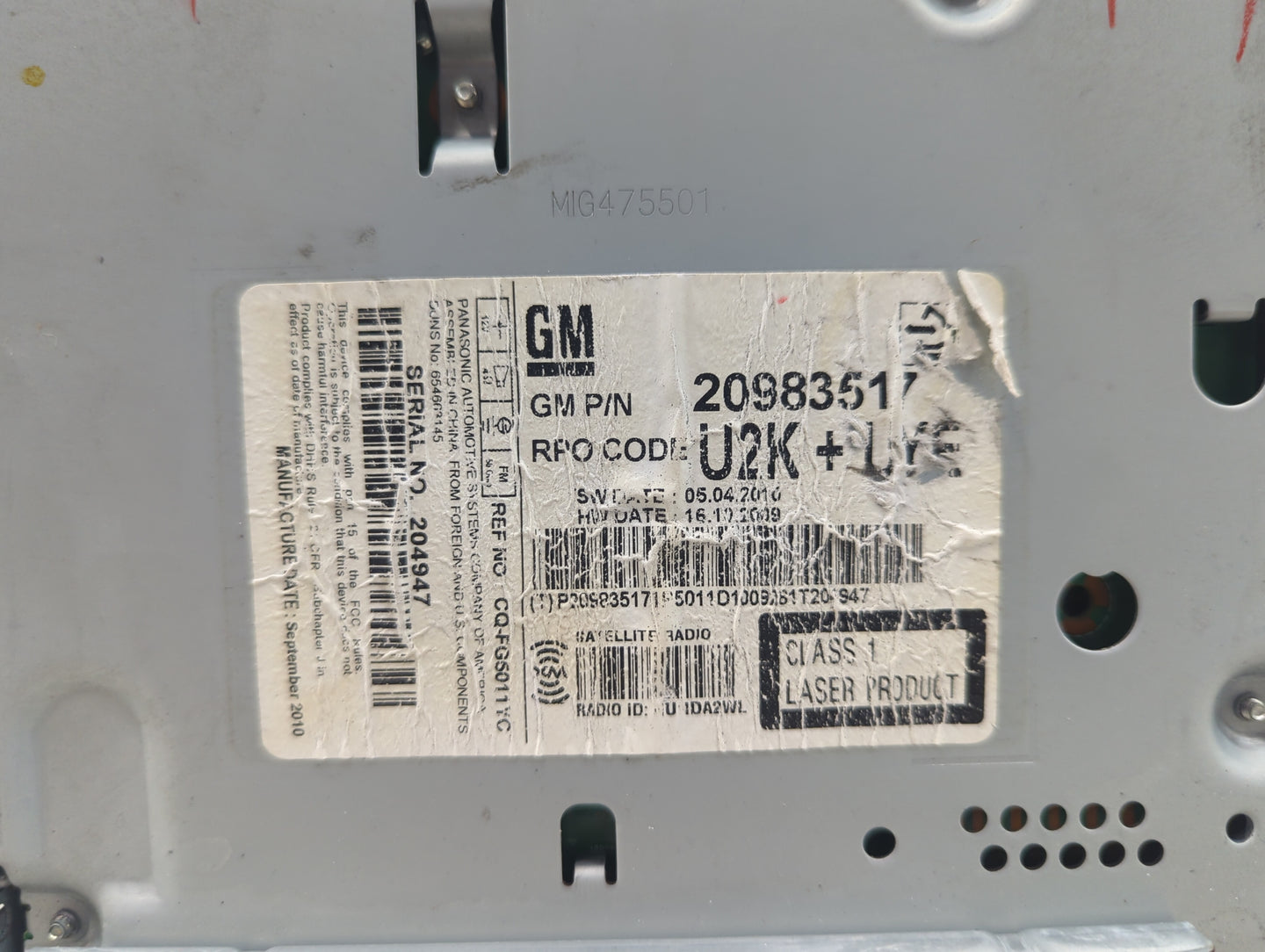 2011-2012 Chevrolet Cruze Radio AM FM Cd Player Receiver Replacement P/N:20983517 CQ-FG5011YC Fits Fits 2010 2011 2012 OEM U