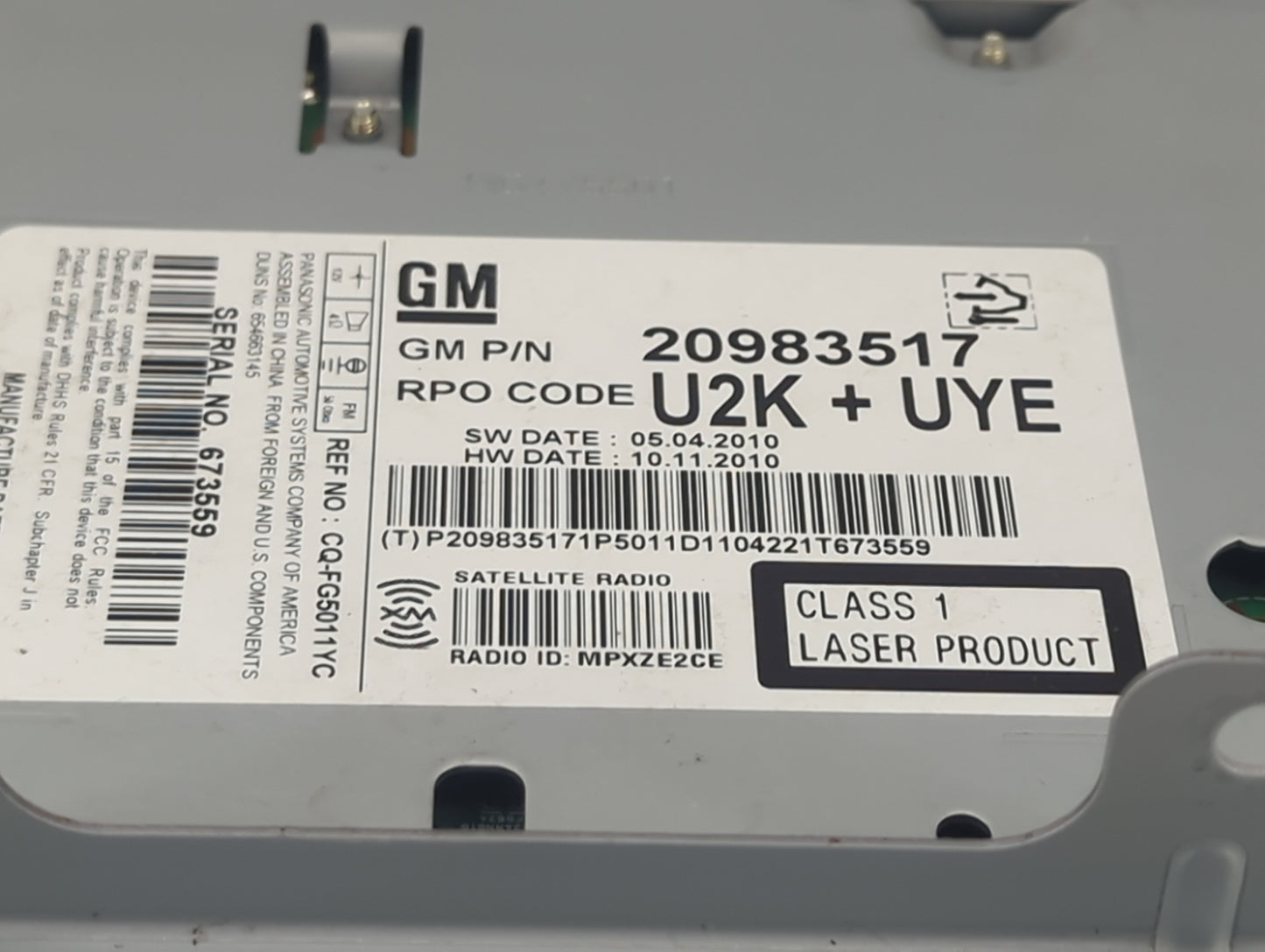 2011-2012 Chevrolet Cruze Radio AM FM Cd Player Receiver Replacement P/N:20983517 CQ-FG5011YC Fits Fits 2010 2011 2012 OEM U