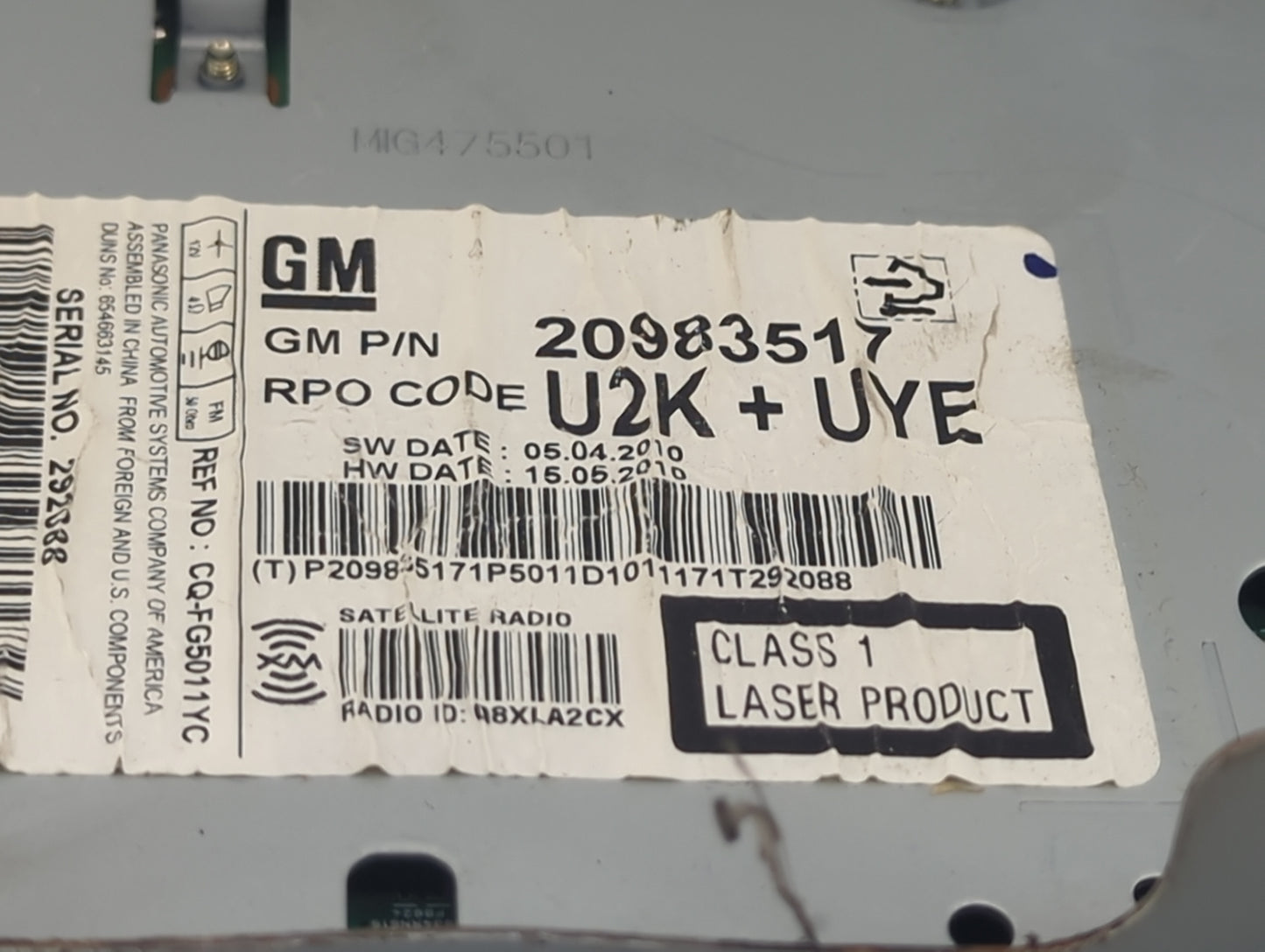 2011-2012 Chevrolet Cruze Radio AM FM Cd Player Receiver Replacement P/N:20983517 CQ-FG5011YC Fits Fits 2010 2011 2012 OEM U