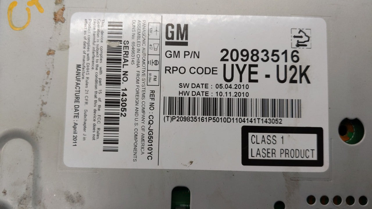 2011 Chevrolet Cruze Am Fm Cd Player Radio Receiver - Oemusedautoparts1.com