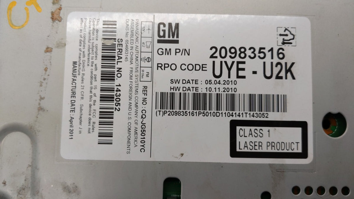 2011 Chevrolet Cruze Am Fm Cd Player Radio Receiver 224942 - Oemusedautoparts1.com