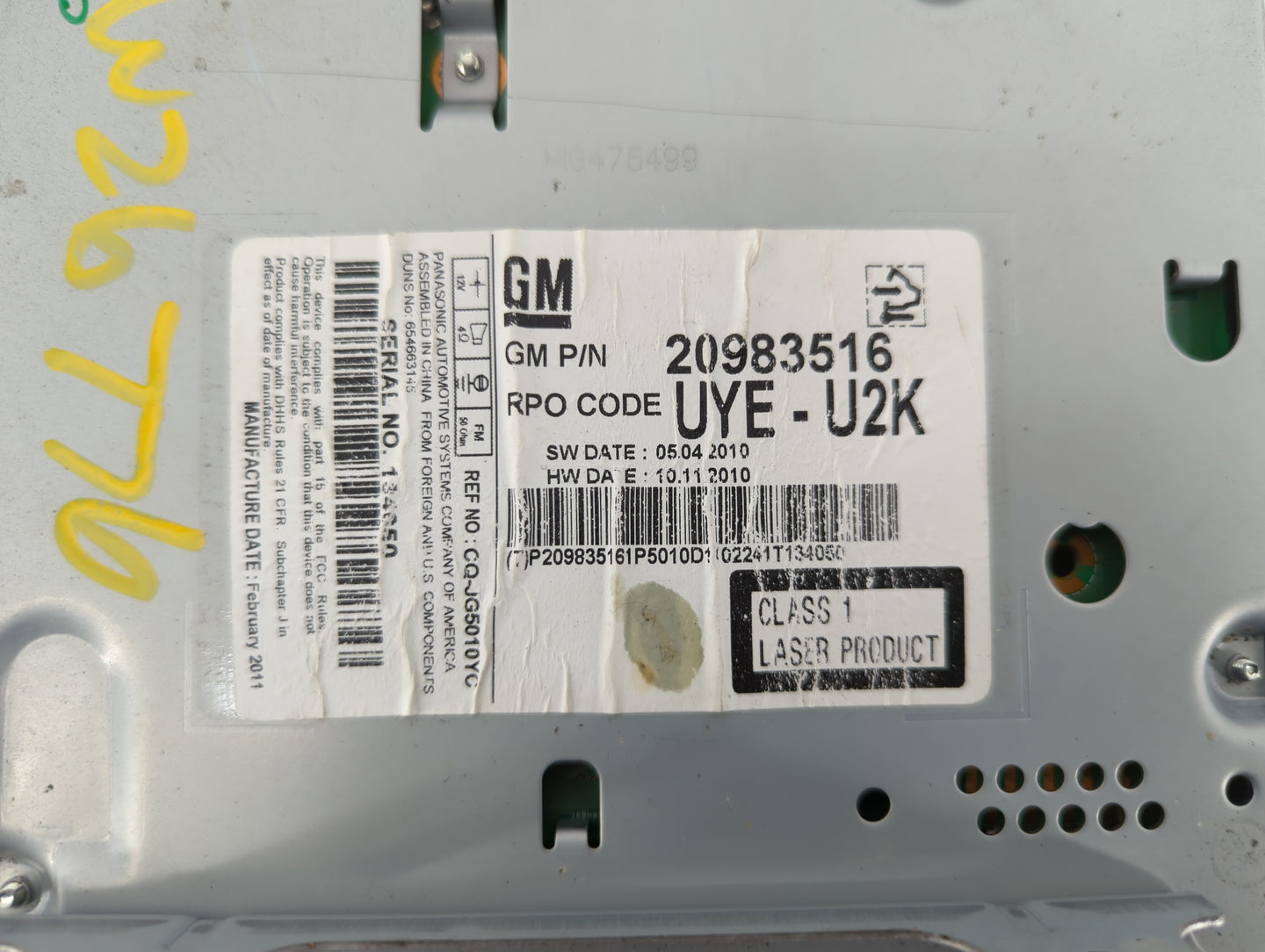 2011 Chevrolet Cruze Radio AM FM Cd Player Receiver Replacement P/N:20983517 20983516 Fits OEM Used Auto Parts - Oemusedauto