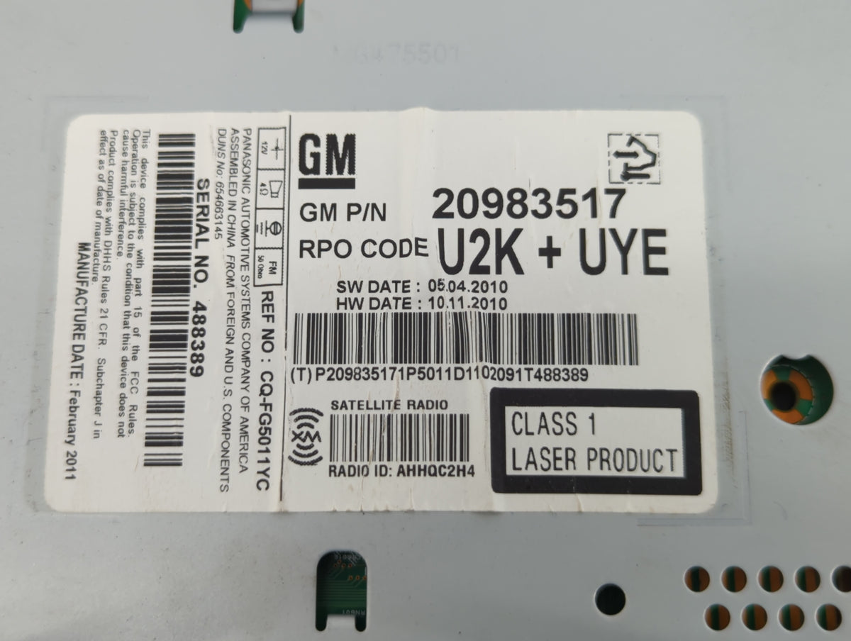 2011 Chevrolet Cruze Am Fm Cd Player Radio Receiver 458694 - Oemusedautoparts1.com