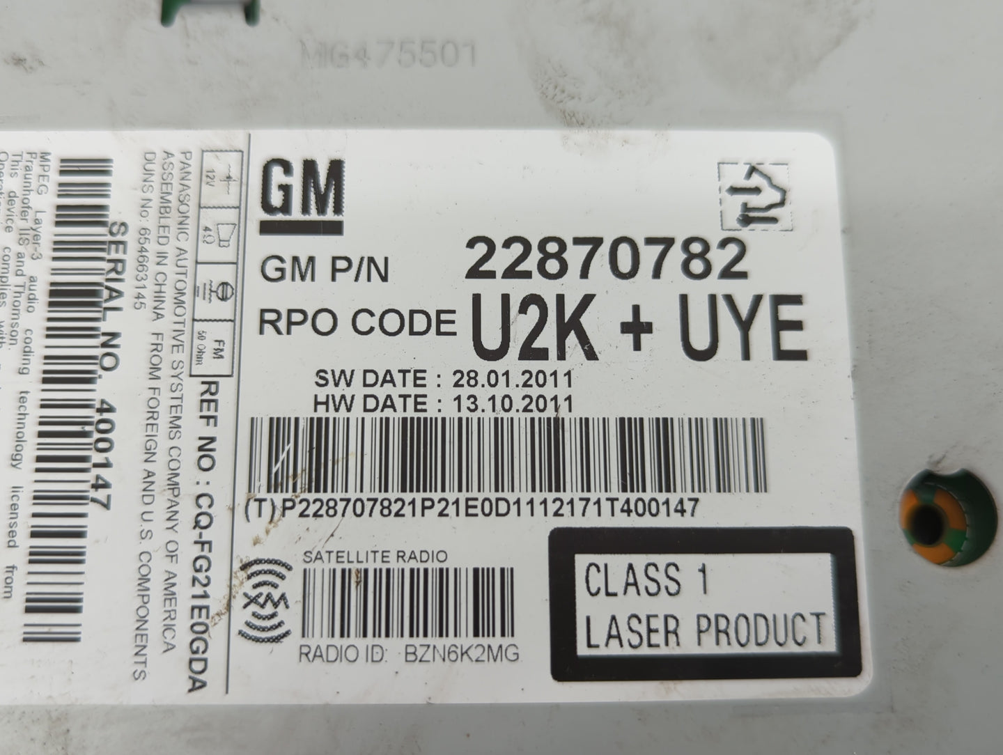 2011-2012 Chevrolet Cruze Radio AM FM Cd Player Receiver Replacement P/N:20983517 22870782, 95914367 Fits Fits 2010 2011 201