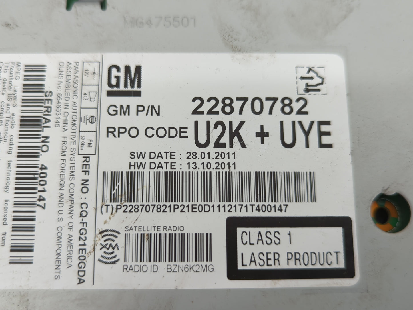 2011-2012 Chevrolet Cruze Radio AM FM Cd Player Receiver Replacement P/N:20983517 22870782, 95914367 Fits Fits 2010 2011 201