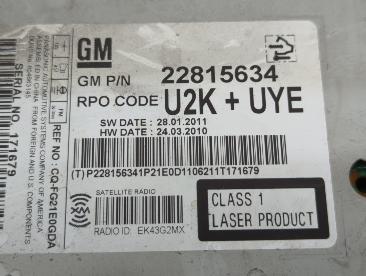 2011-2012 Chevrolet Cruze Radio AM FM Cd Player Receiver Replacement P/N:22815634 Fits Fits 2010 2011 2012 OEM Used Auto Par