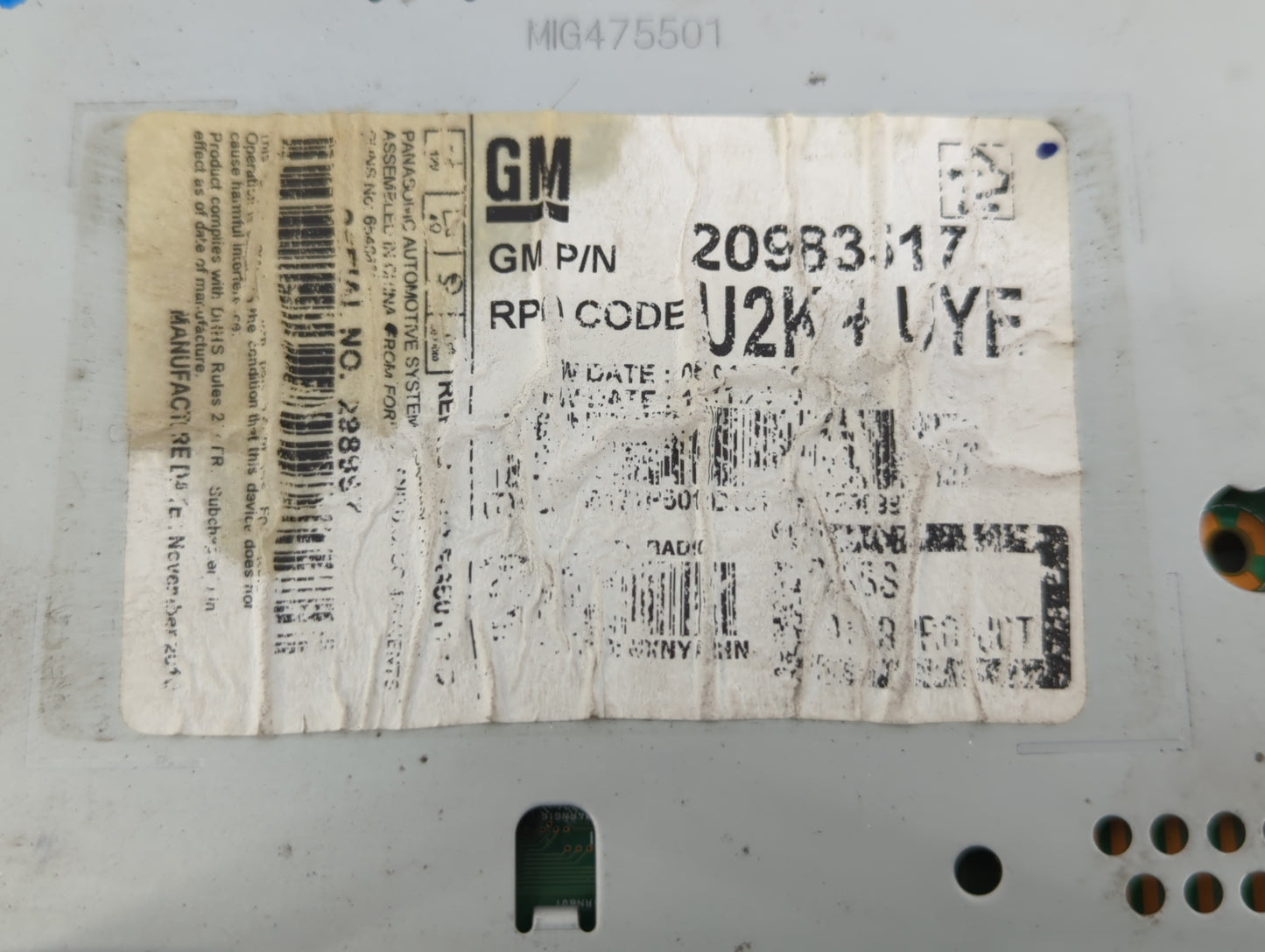 2011-2012 Chevrolet Cruze Radio AM FM Cd Player Receiver Replacement P/N:20983517 Fits Fits 2010 2011 2012 OEM Used Auto Par