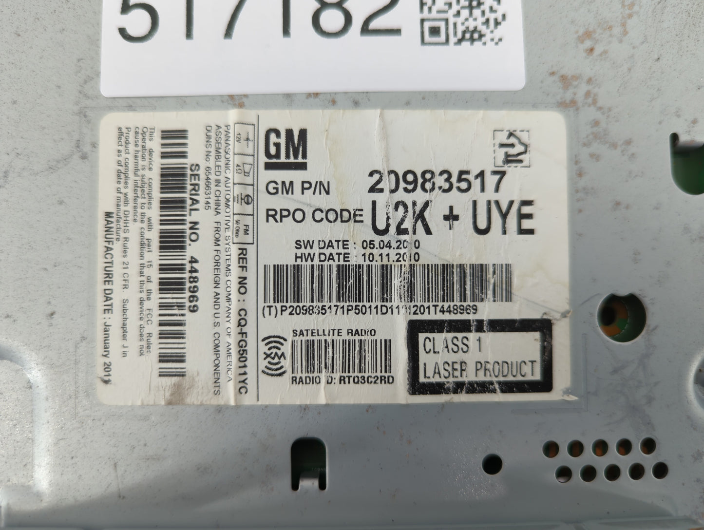 2011-2012 Chevrolet Cruze Am Fm Cd Player Radio Receiver - Oemusedautoparts1.com