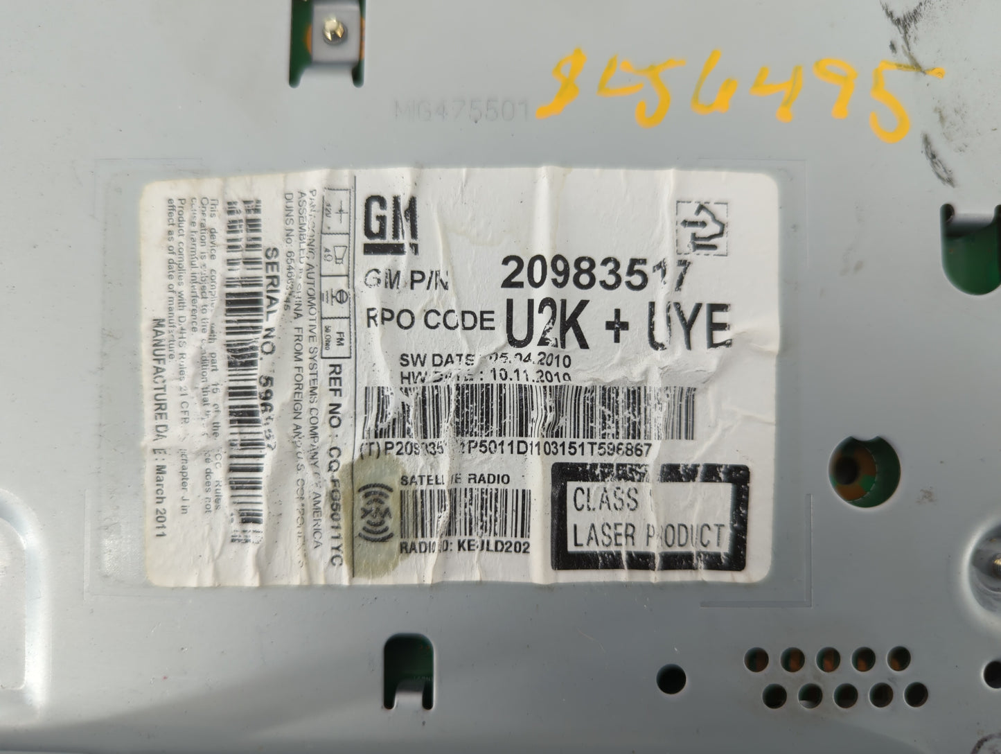 2011 Chevrolet Cruze Am Fm Cd Player Radio Receiver - Oemusedautoparts1.com