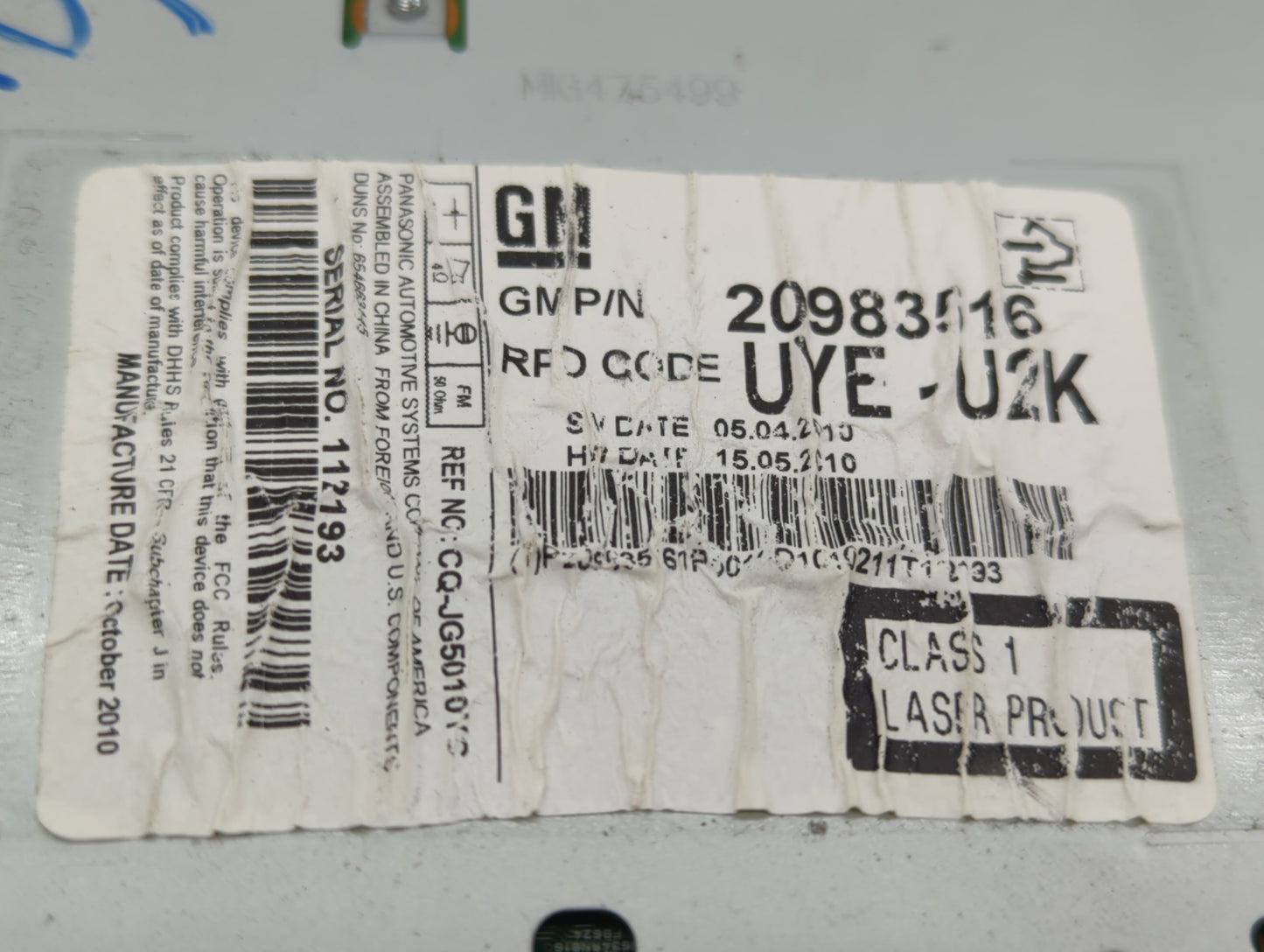 2011 Chevrolet Cruze Radio AM FM Cd Player Receiver Replacement P/N:20983517 20983516 Fits OEM Used Auto Parts - Oemusedauto