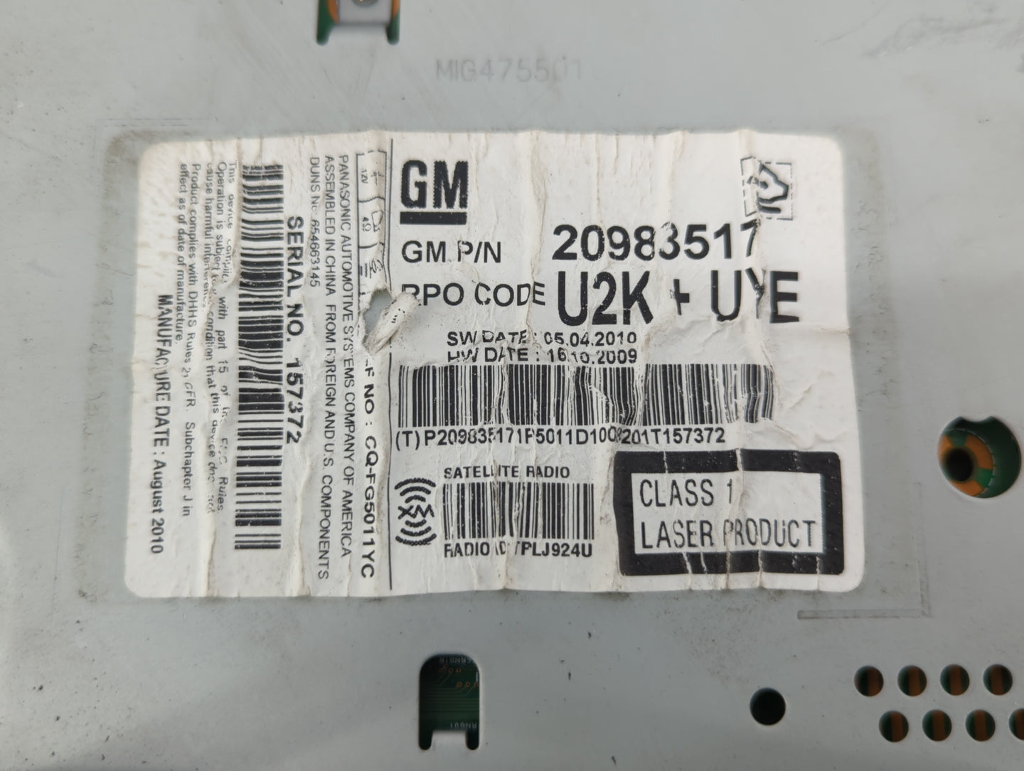 2011-2012 Chevrolet Cruze Am Fm Cd Player Radio Receiver - Oemusedautoparts1.com