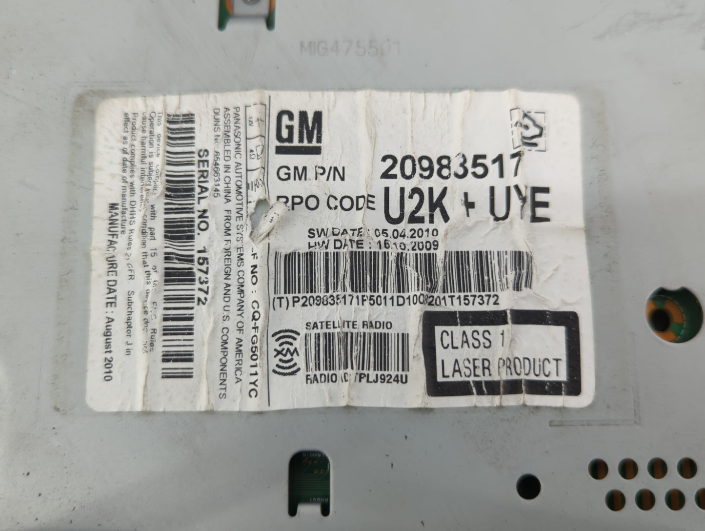 2011-2012 Chevrolet Cruze Am Fm Cd Player Radio Receiver - Oemusedautoparts1.com
