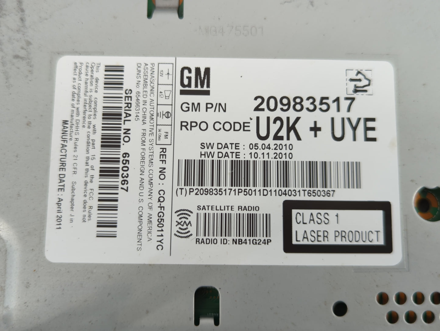 2011-2012 Chevrolet Cruze Am Fm Cd Player Radio Receiver - Oemusedautoparts1.com