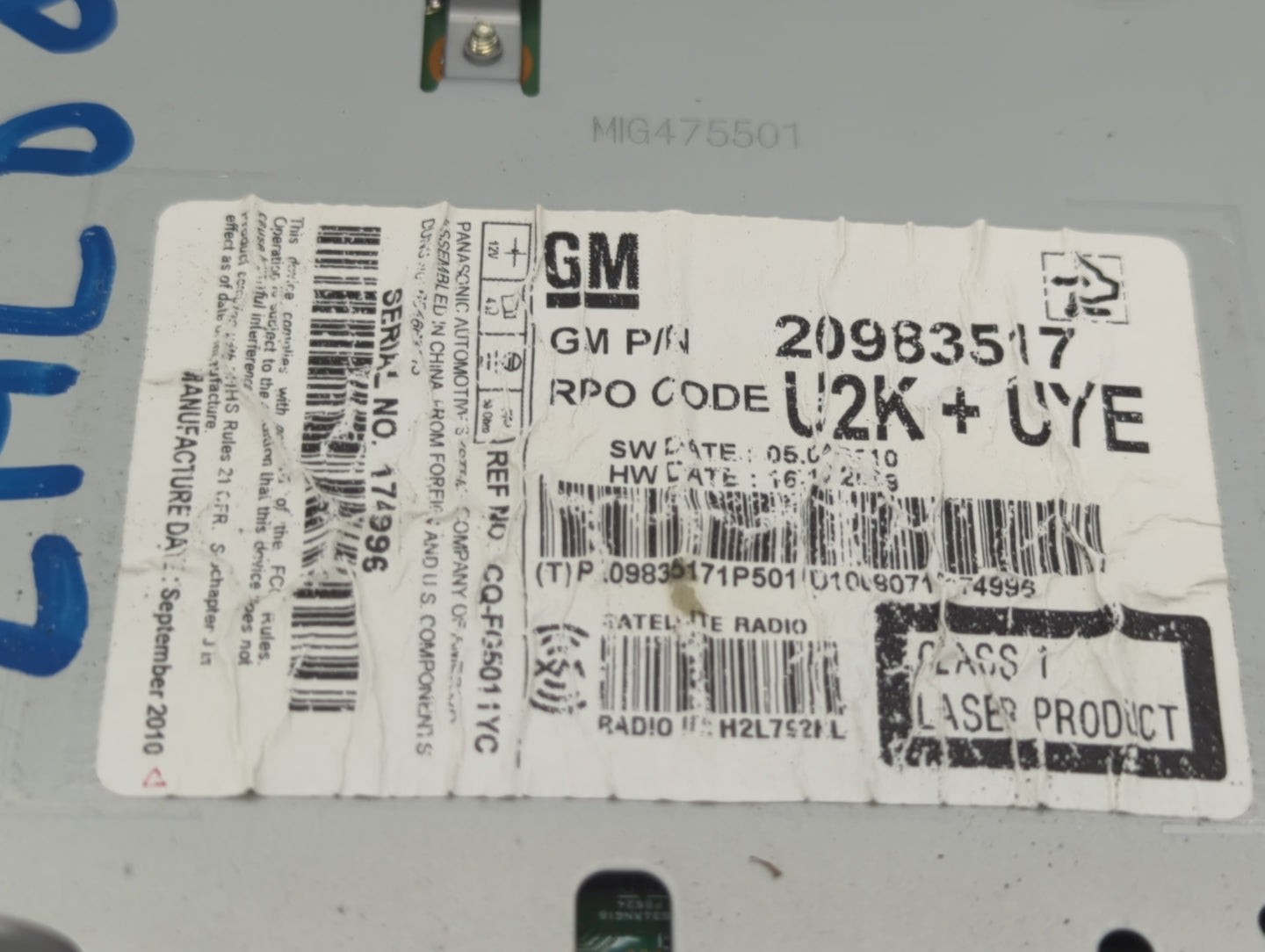 2011-2012 Chevrolet Cruze Radio AM FM Cd Player Receiver Replacement P/N:20983517 Fits Fits 2010 2011 2012 OEM Used Auto Par