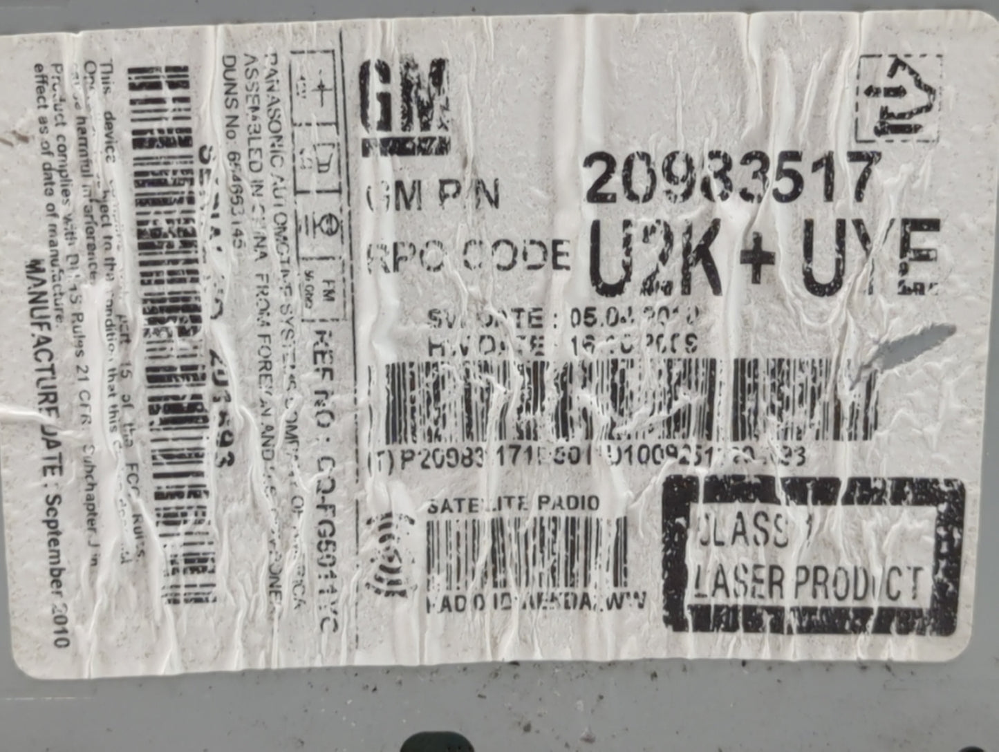 2011-2012 Chevrolet Cruze Radio AM FM Cd Player Receiver Replacement P/N:20983517 Fits Fits 2010 2011 2012 OEM Used Auto Par