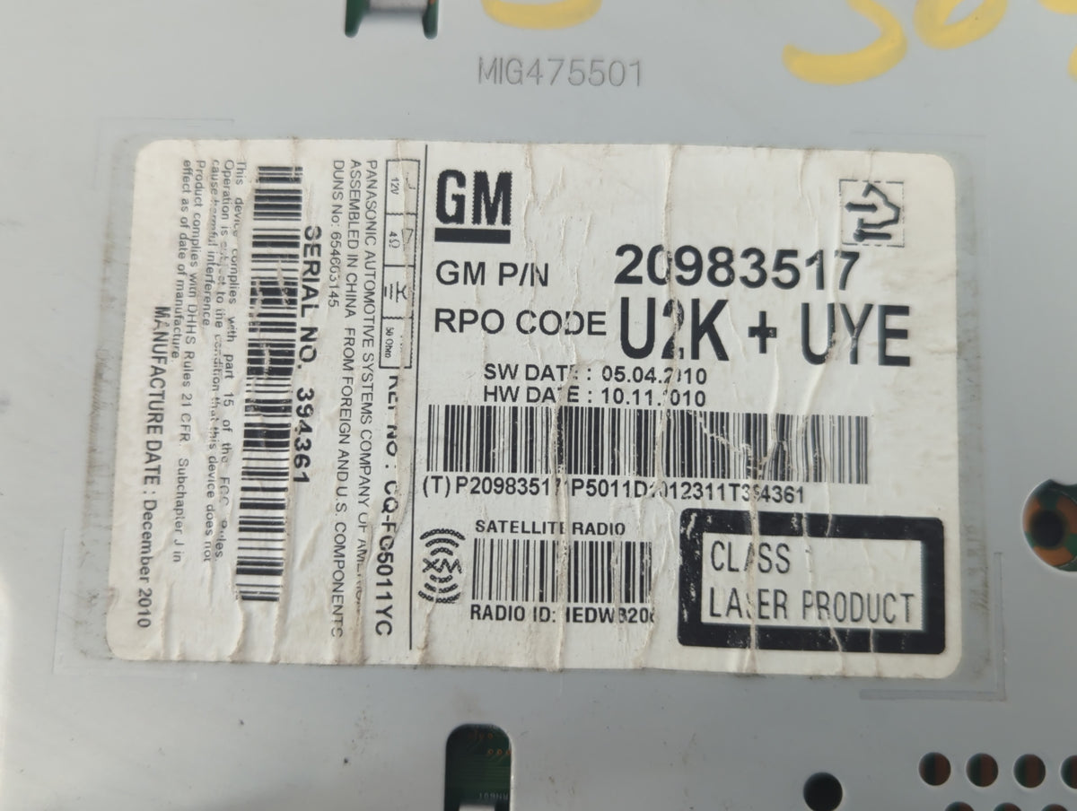 2011-2012 Chevrolet Cruze Am Fm Cd Player Radio Receiver 708271 - Oemusedautoparts1.com