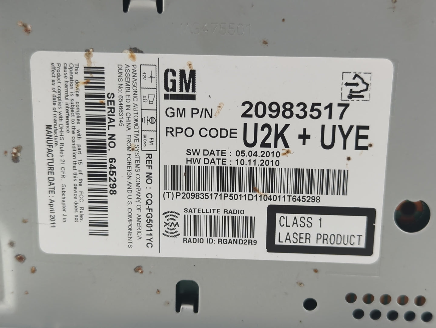 2011-2012 Chevrolet Cruze Am Fm Cd Player Radio Receiver - Oemusedautoparts1.com