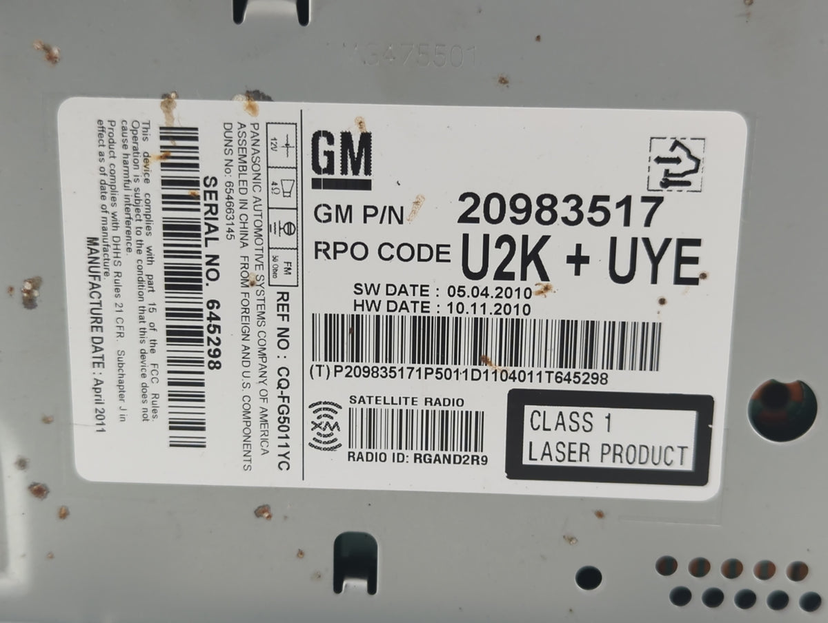 2011-2012 Chevrolet Cruze Am Fm Cd Player Radio Receiver 729255 - Oemusedautoparts1.com