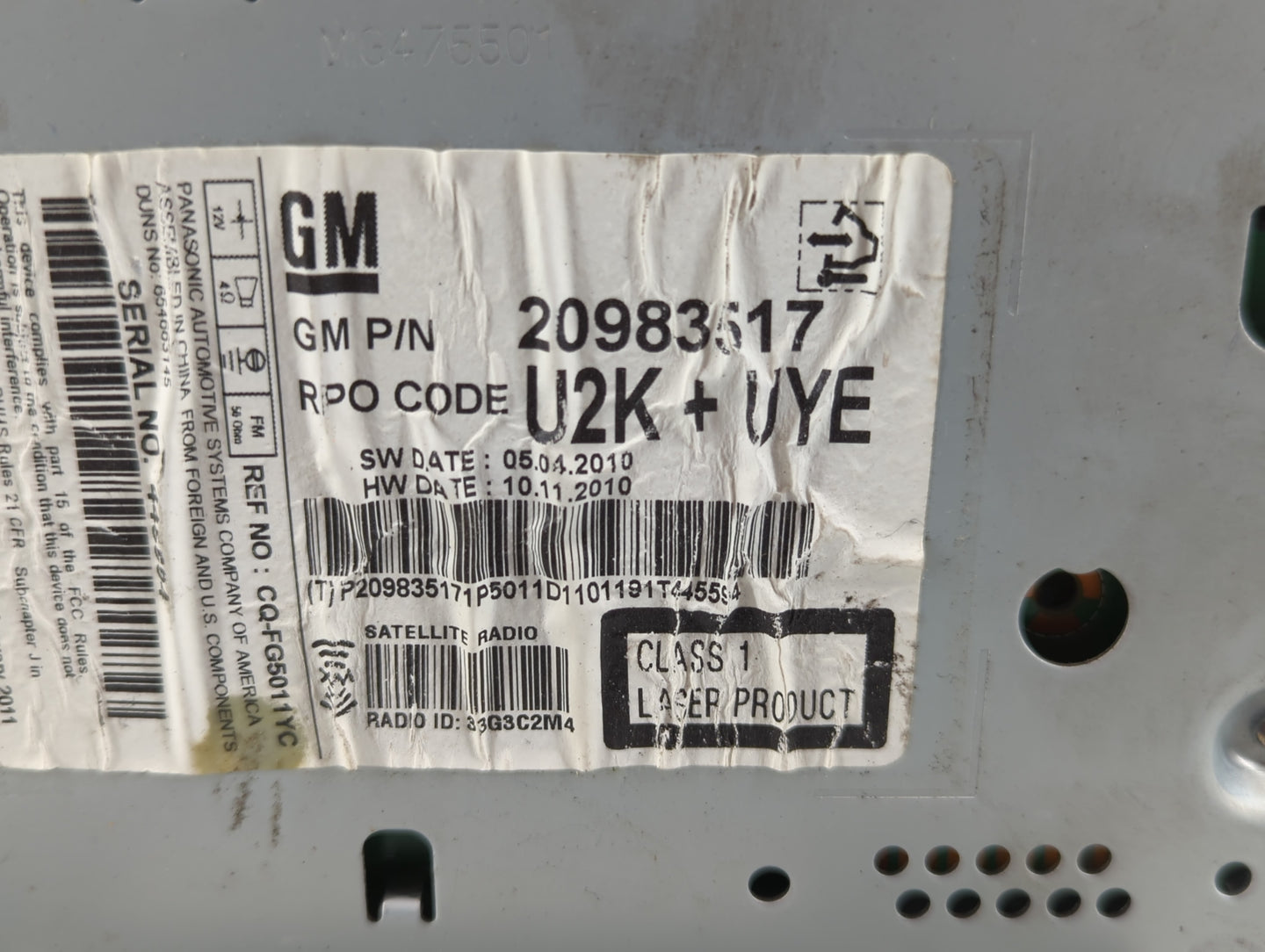 2011-2012 Chevrolet Cruze Radio AM FM Cd Player Receiver Replacement P/N:20983517 Fits Fits 2010 2011 2012 OEM Used Auto Par