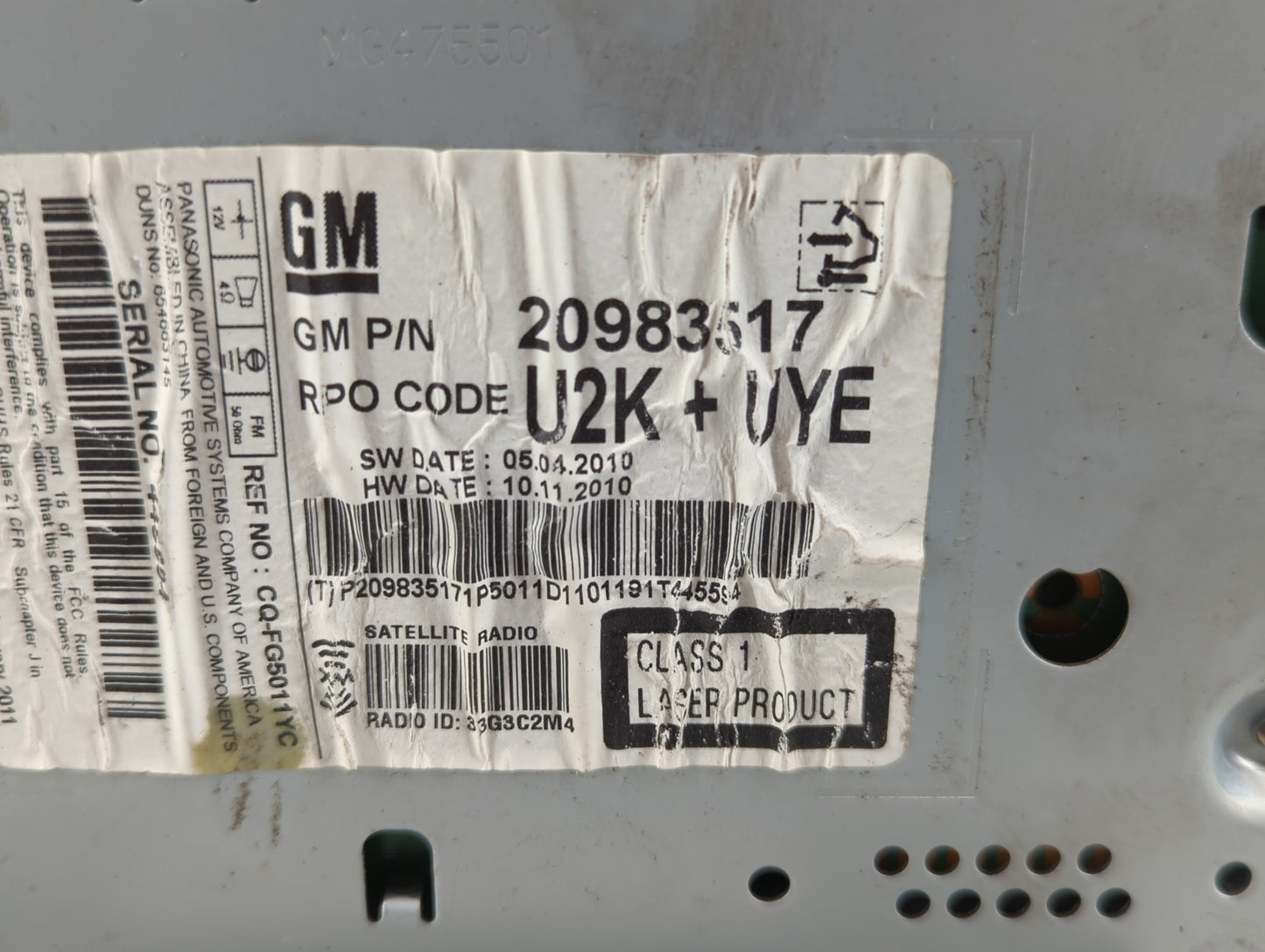 2011-2012 Chevrolet Cruze Radio AM FM Cd Player Receiver Replacement P/N:20983517 Fits Fits 2010 2011 2012 OEM Used Auto Par