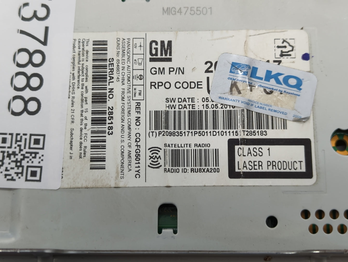 2011-2012 Chevrolet Cruze Radio AM FM Cd Player Receiver Replacement P/N:20983517 Fits Fits 2010 2011 2012 OEM Used Auto Par