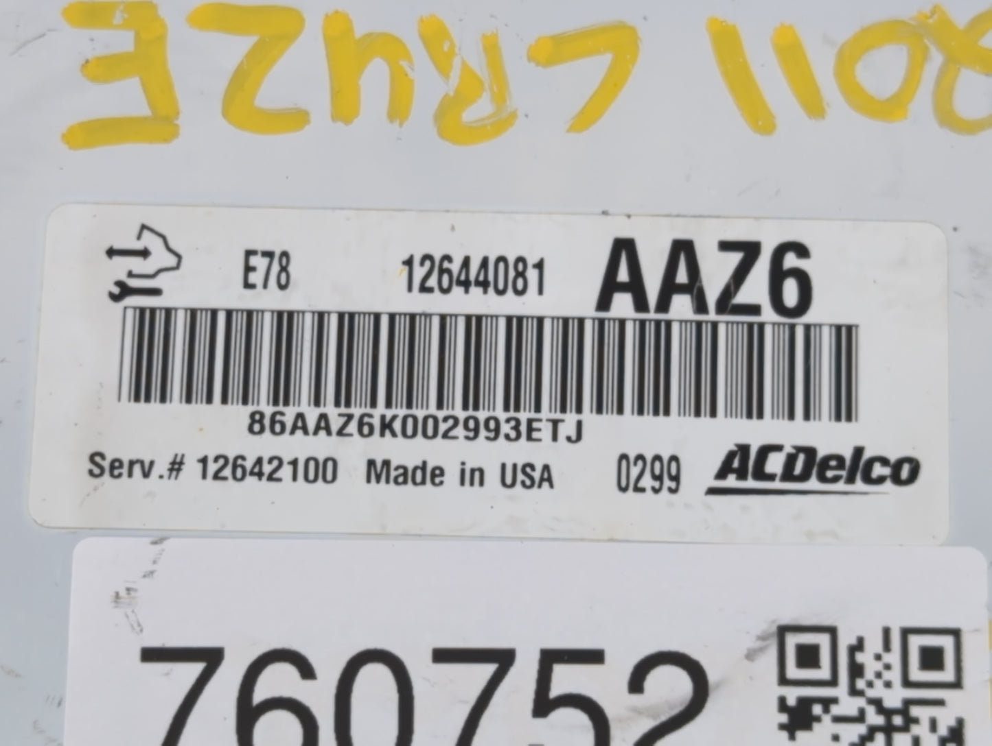 2011 Chevrolet Cruze PCM Engine Control Computer ECU ECM PCU OEM P/N:12644081 Fits OEM Used Auto Parts - Oemusedautoparts1.c
