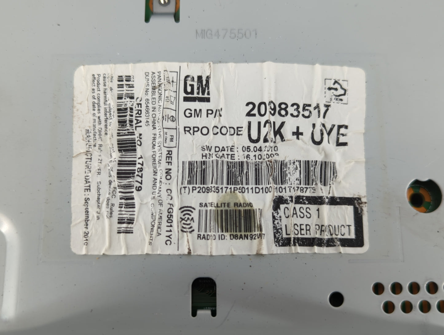 2011-2012 Chevrolet Cruze Radio AM FM Cd Player Receiver Replacement P/N:20983517 Fits Fits 2010 2011 2012 OEM Used Auto Par