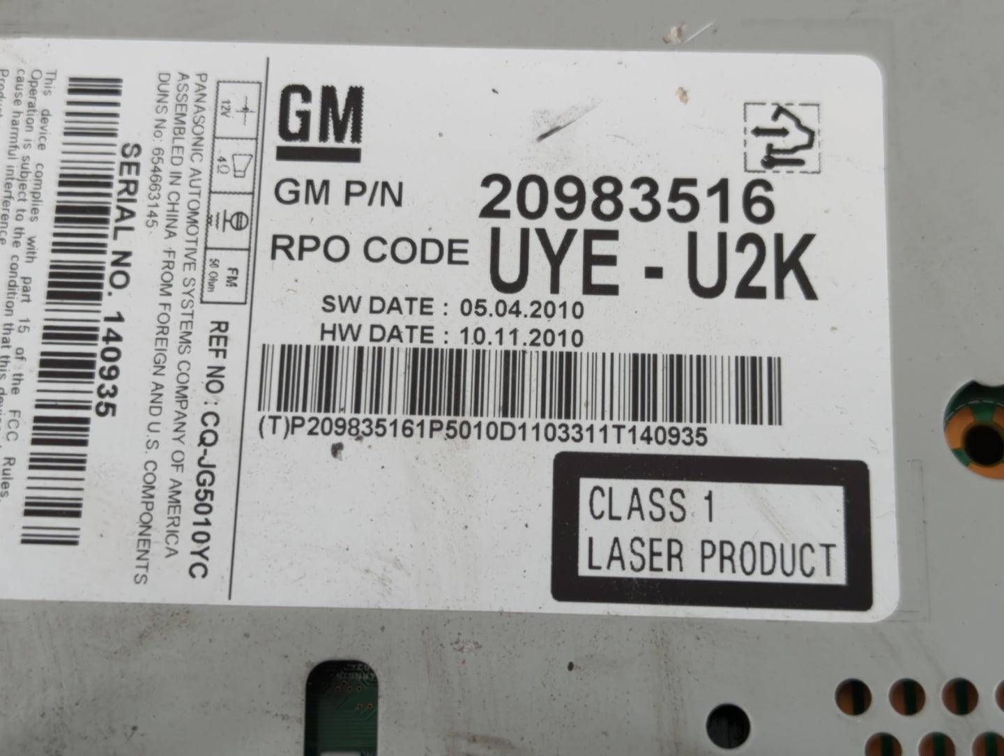 2011-2012 Chevrolet Cruze Radio AM FM Cd Player Receiver Replacement P/N:20983516 Fits Fits 2010 2011 2012 OEM Used Auto Par