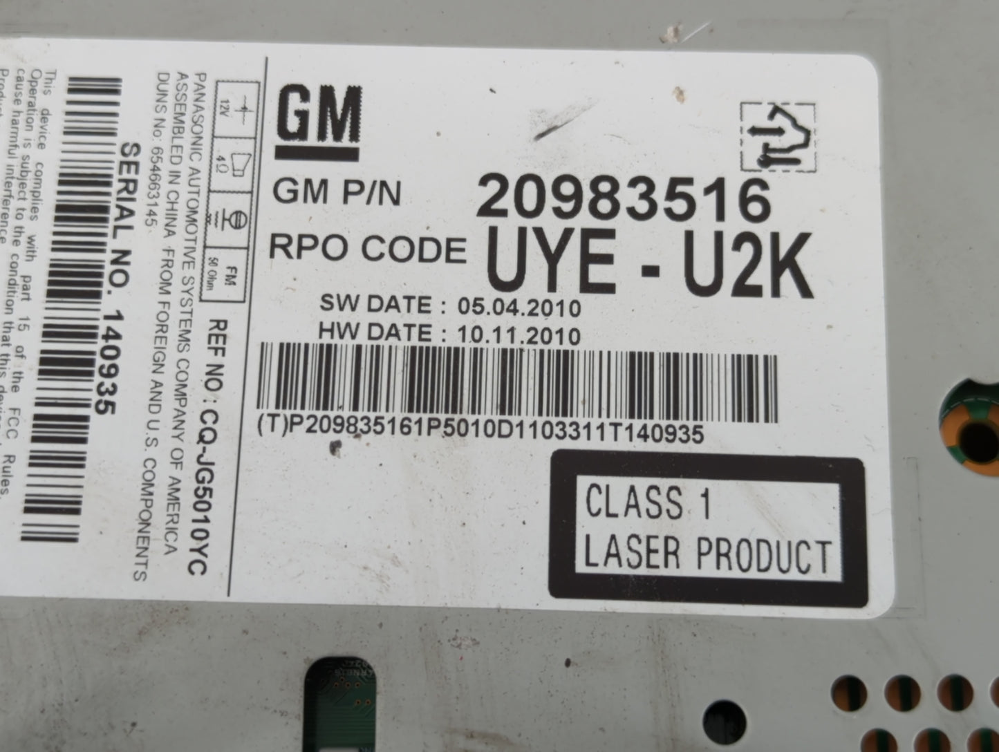 2011-2012 Chevrolet Cruze Radio AM FM Cd Player Receiver Replacement P/N:20983516 Fits Fits 2010 2011 2012 OEM Used Auto Par