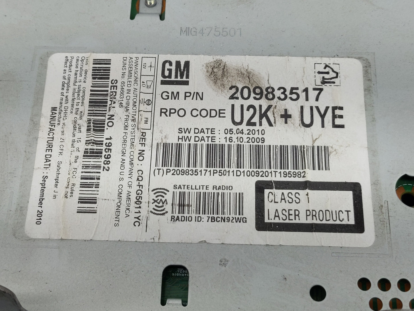 2011-2012 Chevrolet Equinox Radio AM FM Cd Player Receiver Replacement P/N:20983517 Fits Fits 2010 2011 2012 OEM Used Auto P