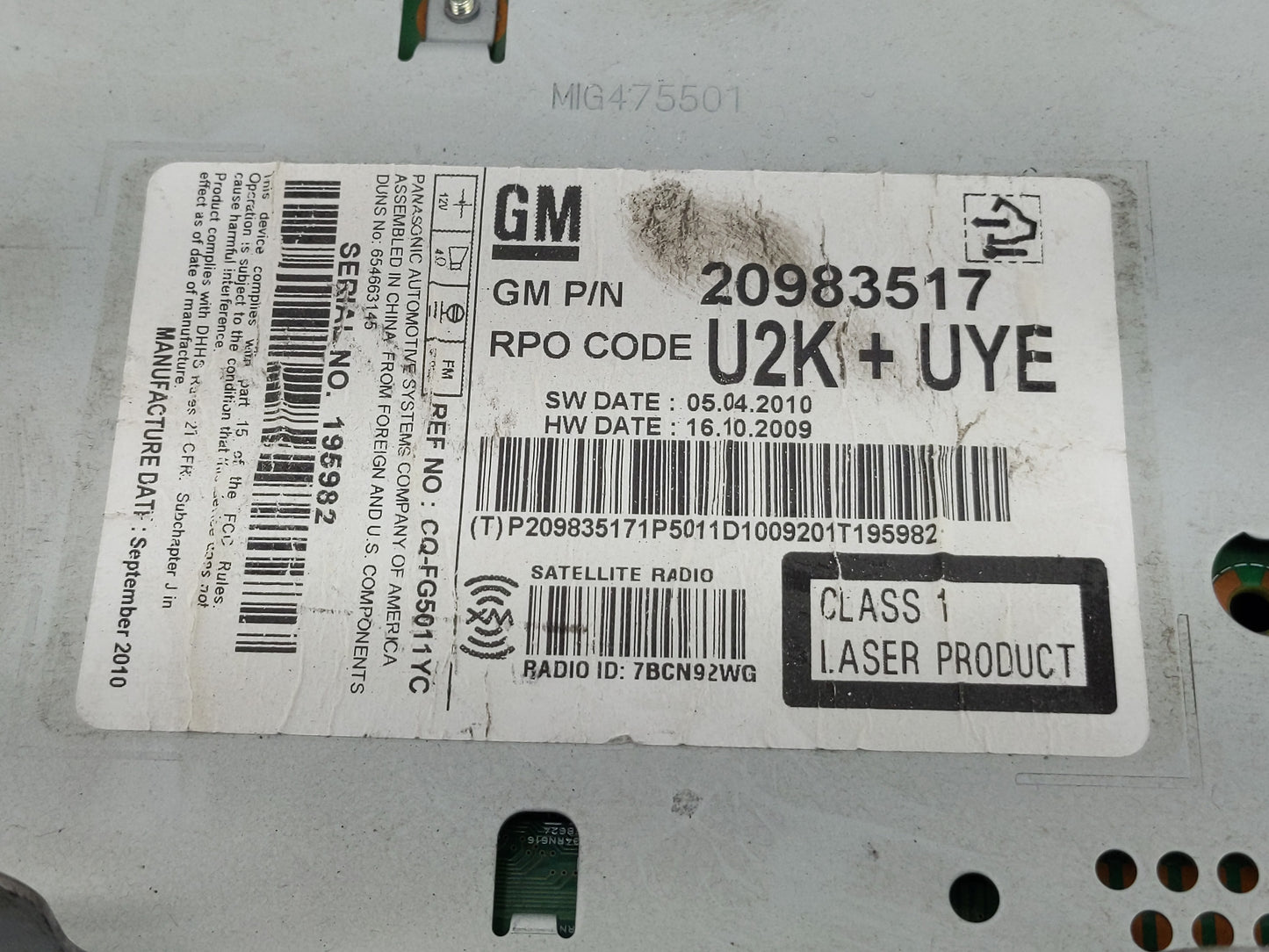2011-2012 Chevrolet Equinox Radio AM FM Cd Player Receiver Replacement P/N:20983517 Fits Fits 2010 2011 2012 OEM Used Auto P