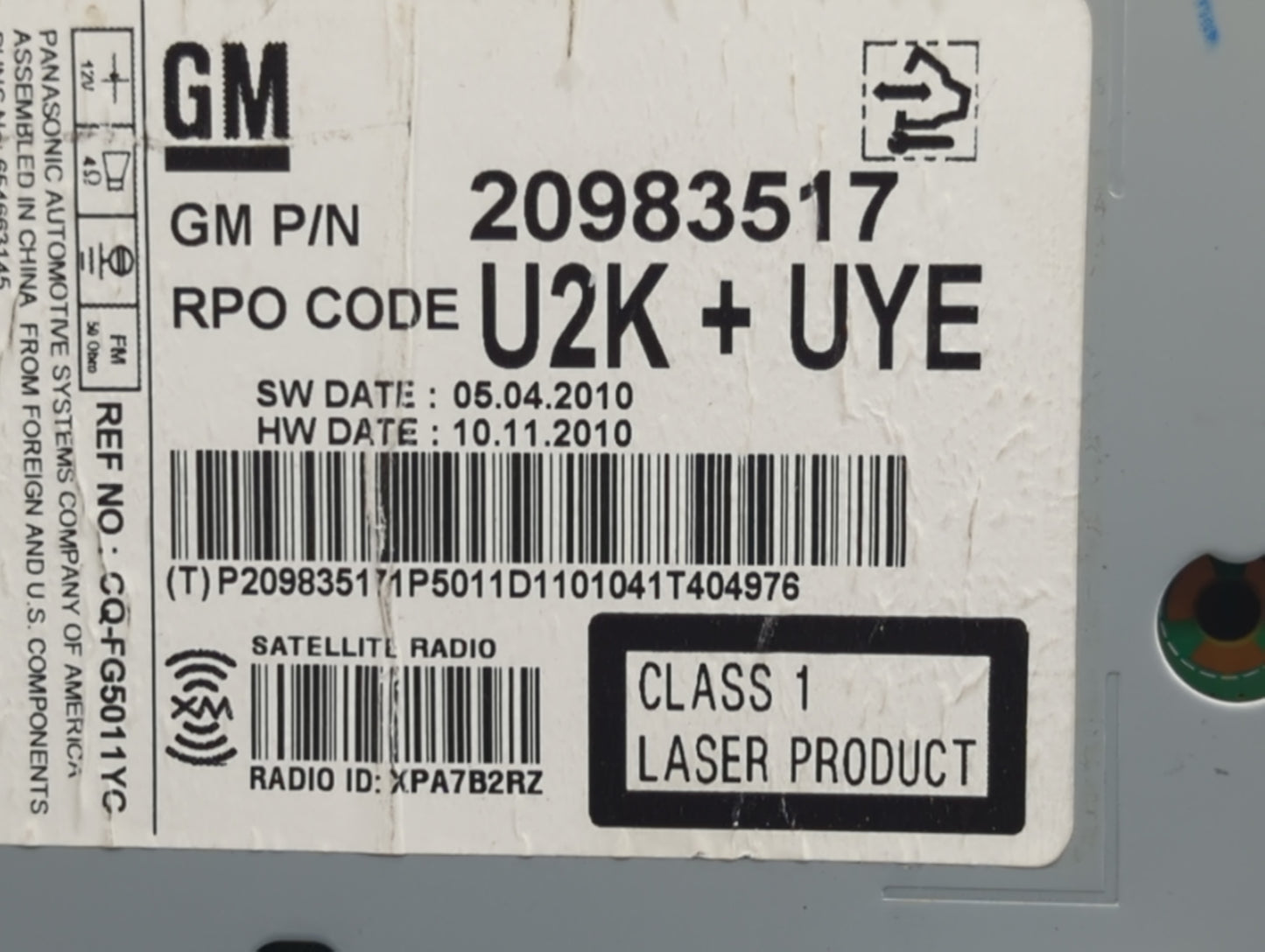2011-2012 Chevrolet Equinox Radio AM FM Cd Player Receiver Replacement P/N:20983517 Fits Fits 2010 2011 2012 OEM Used Auto P