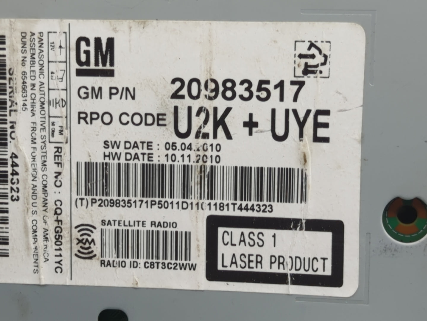2011-2012 Chevrolet Equinox Radio AM FM Cd Player Receiver Replacement P/N:20983517 Fits Fits 2010 2011 2012 OEM Used Auto P