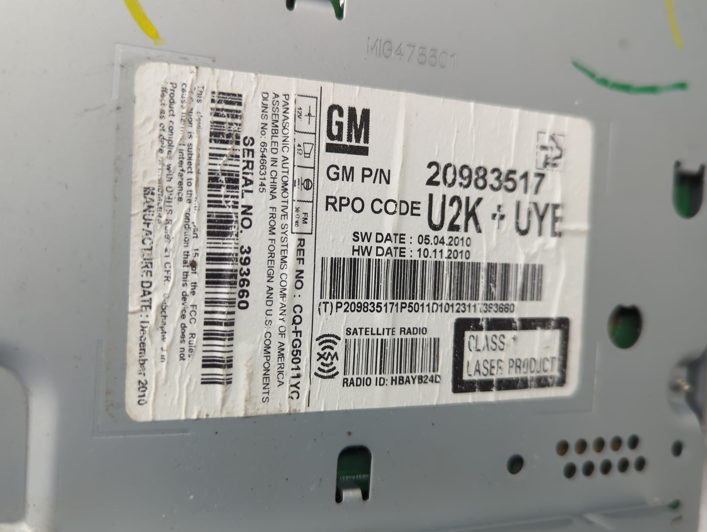 2011-2012 Chevrolet Equinox Radio AM FM Cd Player Receiver Replacement P/N:20983517 Fits Fits 2010 2011 2012 OEM Used Auto P