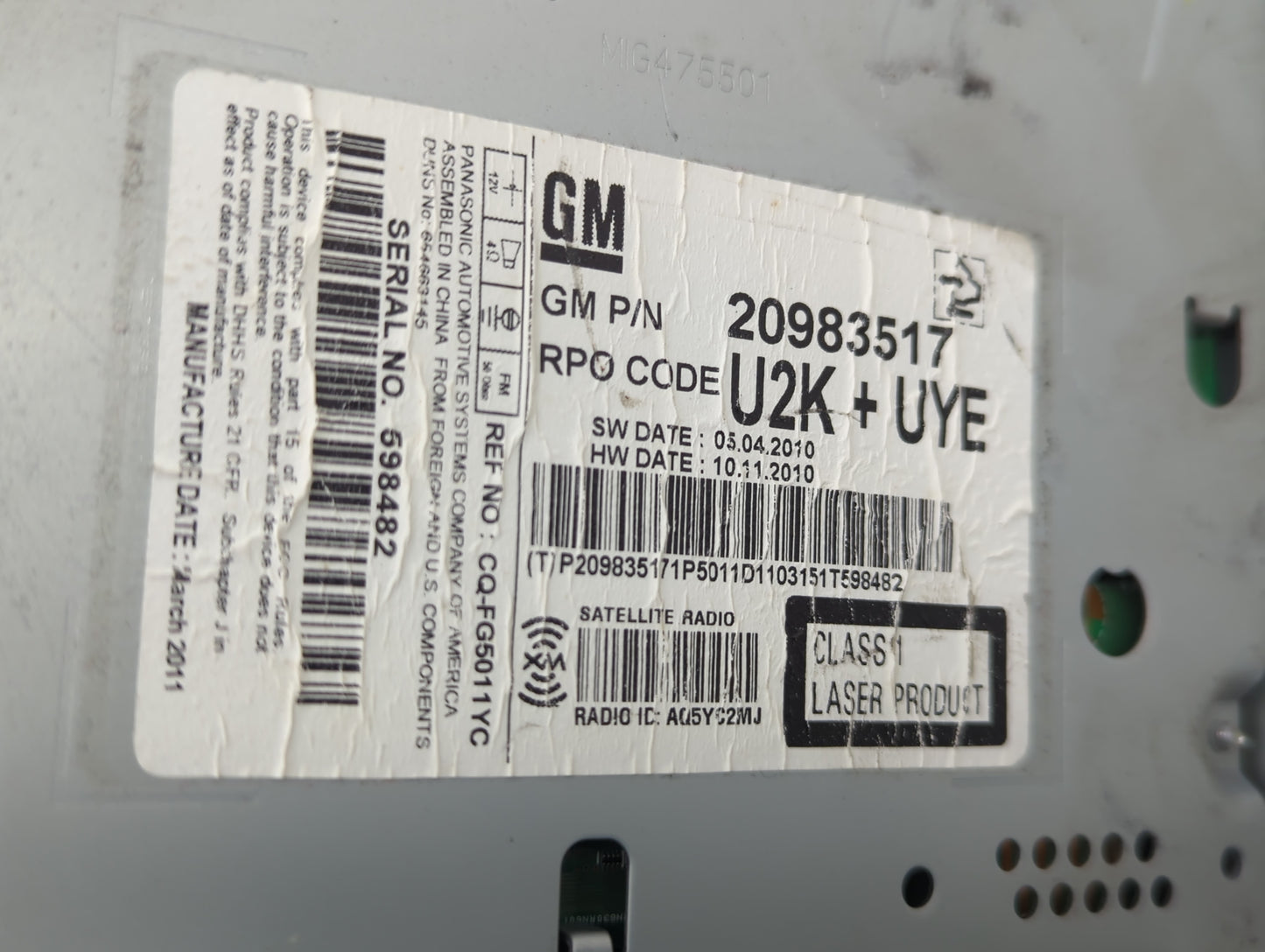 2011-2012 Chevrolet Equinox Radio AM FM Cd Player Receiver Replacement P/N:20983517 Fits Fits 2010 2011 2012 OEM Used Auto P