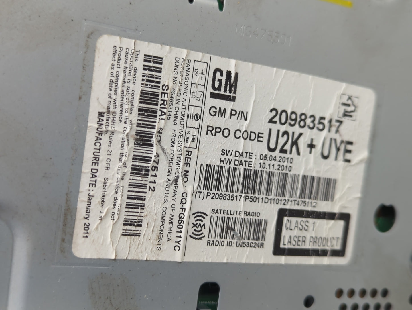 2011-2012 Chevrolet Equinox Radio AM FM Cd Player Receiver Replacement P/N:20983517 Fits Fits 2010 2011 2012 OEM Used Auto P