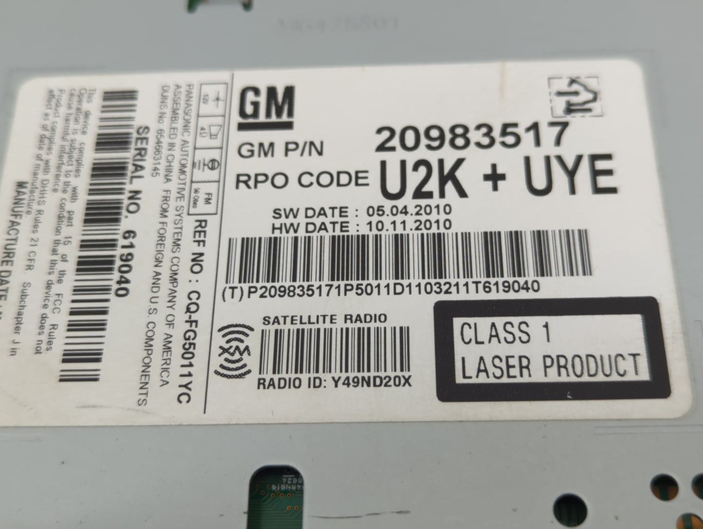 2011-2012 Chevrolet Equinox Radio AM FM Cd Player Receiver Replacement P/N:20983517 Fits Fits 2010 2011 2012 OEM Used Auto P