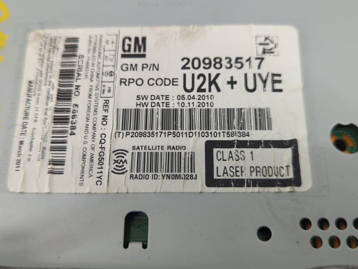 2011-2012 Chevrolet Equinox Radio AM FM Cd Player Receiver Replacement P/N:20983517 Fits Fits 2010 2011 2012 OEM Used Auto P